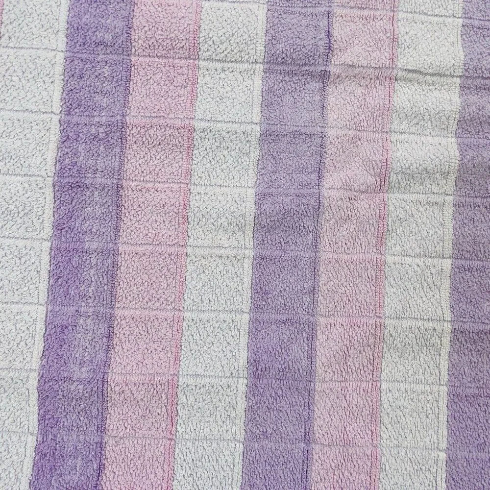 Vintage 1960s St Michael Purple Pink White Cotton Bath Towel 50 x 26 Stripes MCM